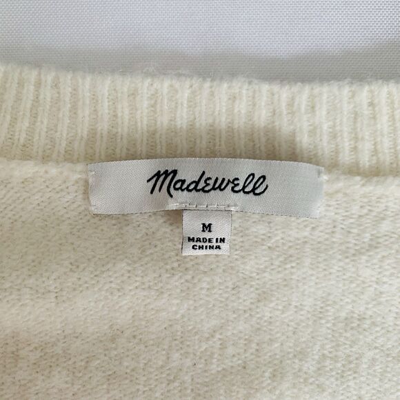 MADEWELL Sweater Women M Ivory Wool Alpaca Blend Faux Wrap Preppy Coquette Boho - Picture 4 of 8